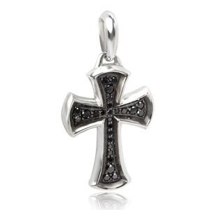 David Yurman Knife-Edge Cross Pendant Sterling Silver with Pave Black Diamonds